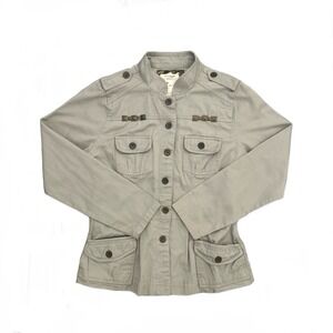 Prototype Utility Jacket Juniors L Women‎ S Beige Cotton Military Style Pockets